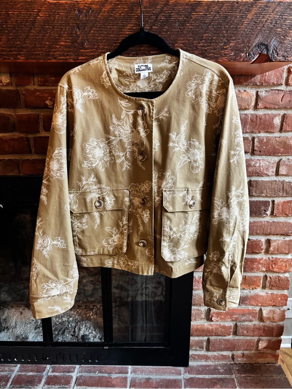 Utility Floral Print Jacket in Tan by Future Collective